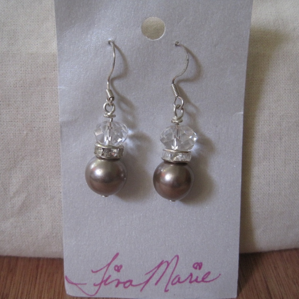 TM Art., Mocha & Clear Glass + CZ Earrings